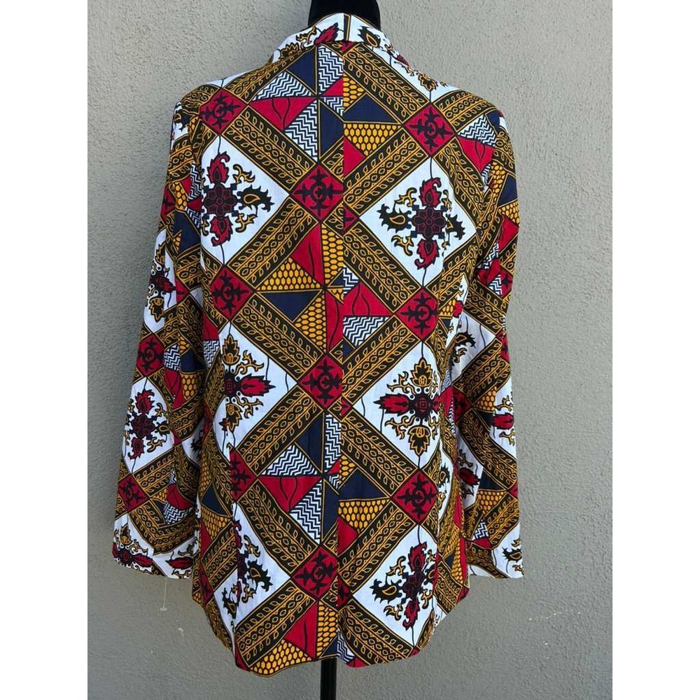 D'Iyanu Womens African Print Blazer Red Yellow Navy Geometric Jacket Size M‎ - Picture 10 of 10